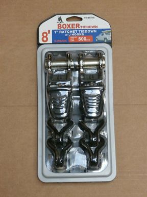 2-Pcs Boxer 1&quot;X8' Rubber Handle Ratchet Tie Down Strap w/J hooks B/S 1500 LBS