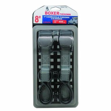 2-Pcs Boxer 1&quot;X8' Rubber Handle Ratchet Tie Down Strap w/S hooks B/S 1500 LBS