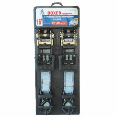 '2-Pcs Boxer 1-1/4/&quot;X16&quot; Ratchet Tie Down Strap w/S hooks B/S 2500 Lbs WLL 833