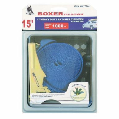 Boxer Ratchet Tie Down with S Hooks Blue 3,000lbs (1'&quot; x 15')