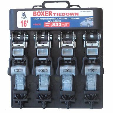 4-Pcs Boxer 1.25&quot;X16&quot; Ratchet Tie Down Strap w/J hooks B/S 2500 Lbs WLL 833 LBS